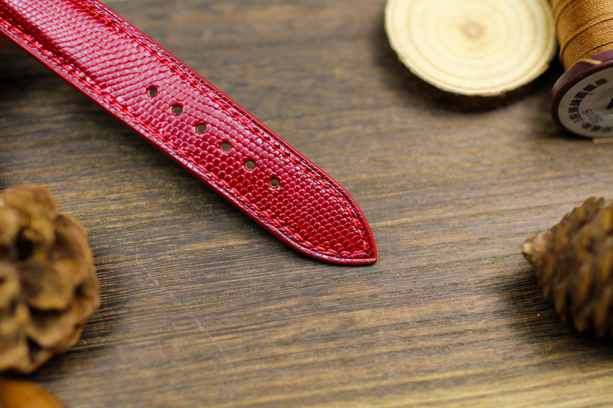 oxblood dark red lizard leather watch strap – photo 6