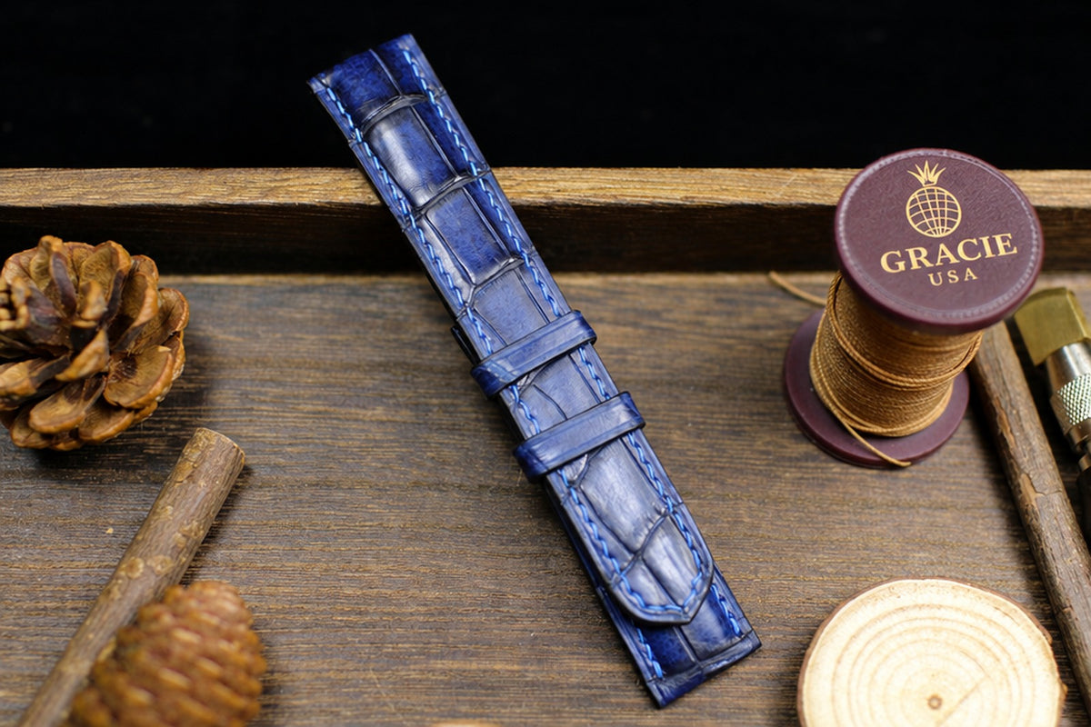patina navy blue alligator leather watch strap – photo 6