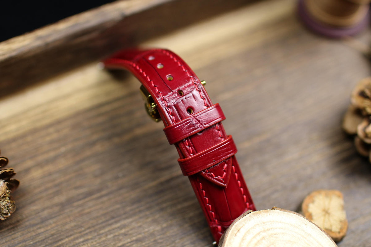 oxblood red alligator leather watch strap – photo 7