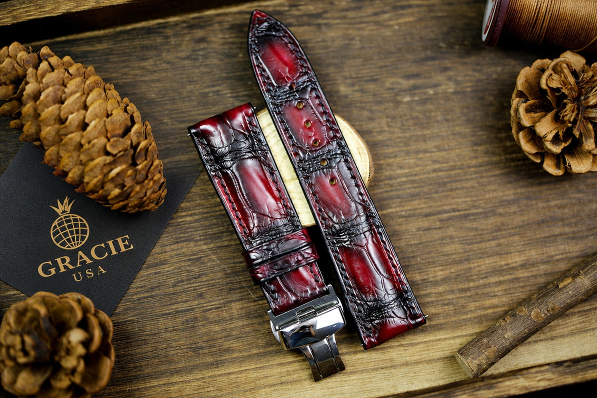 red & black alligator leather watch strap – photo 7