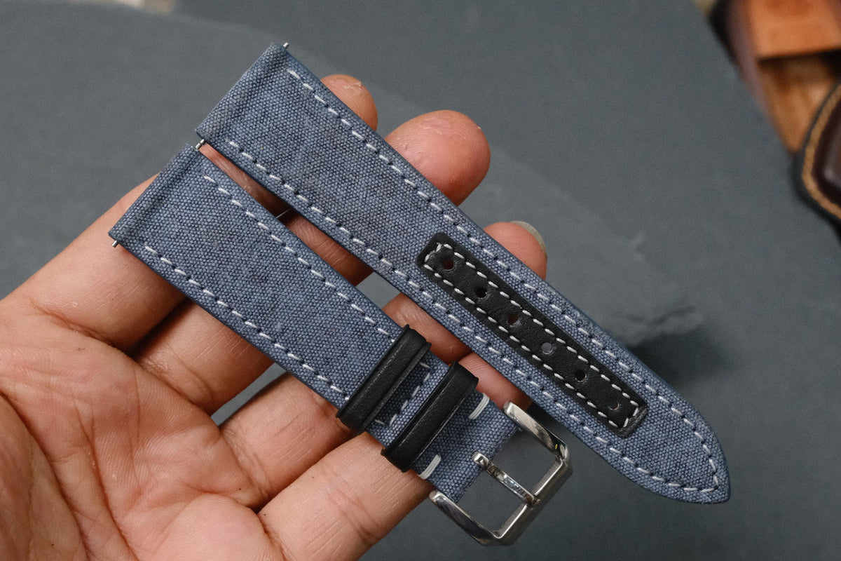 blue gray canvas leather watch strap – photo 5