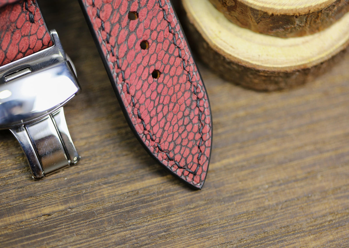 waxy red ostrich leg leather watch strap – photo 7