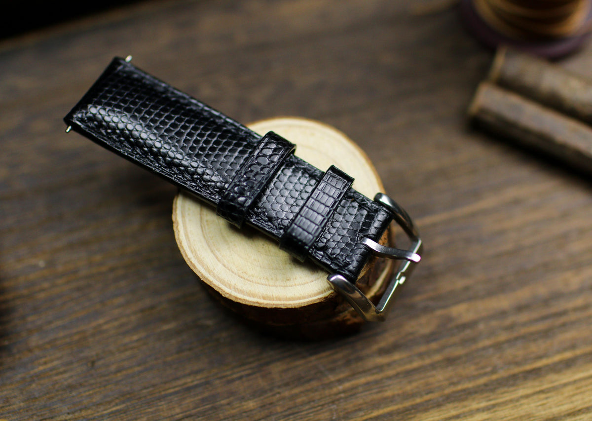 medium shine black lizard leather watch strap – photo 7