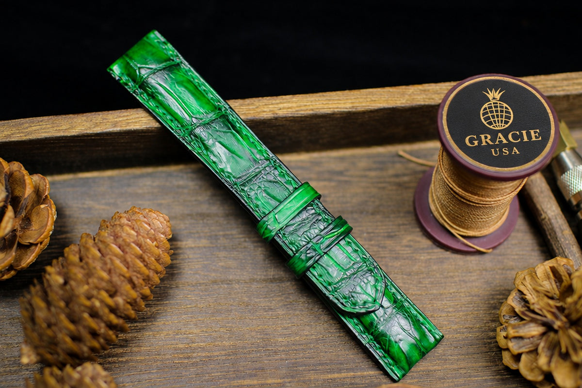 patina green alligator leather watch strap – photo 7