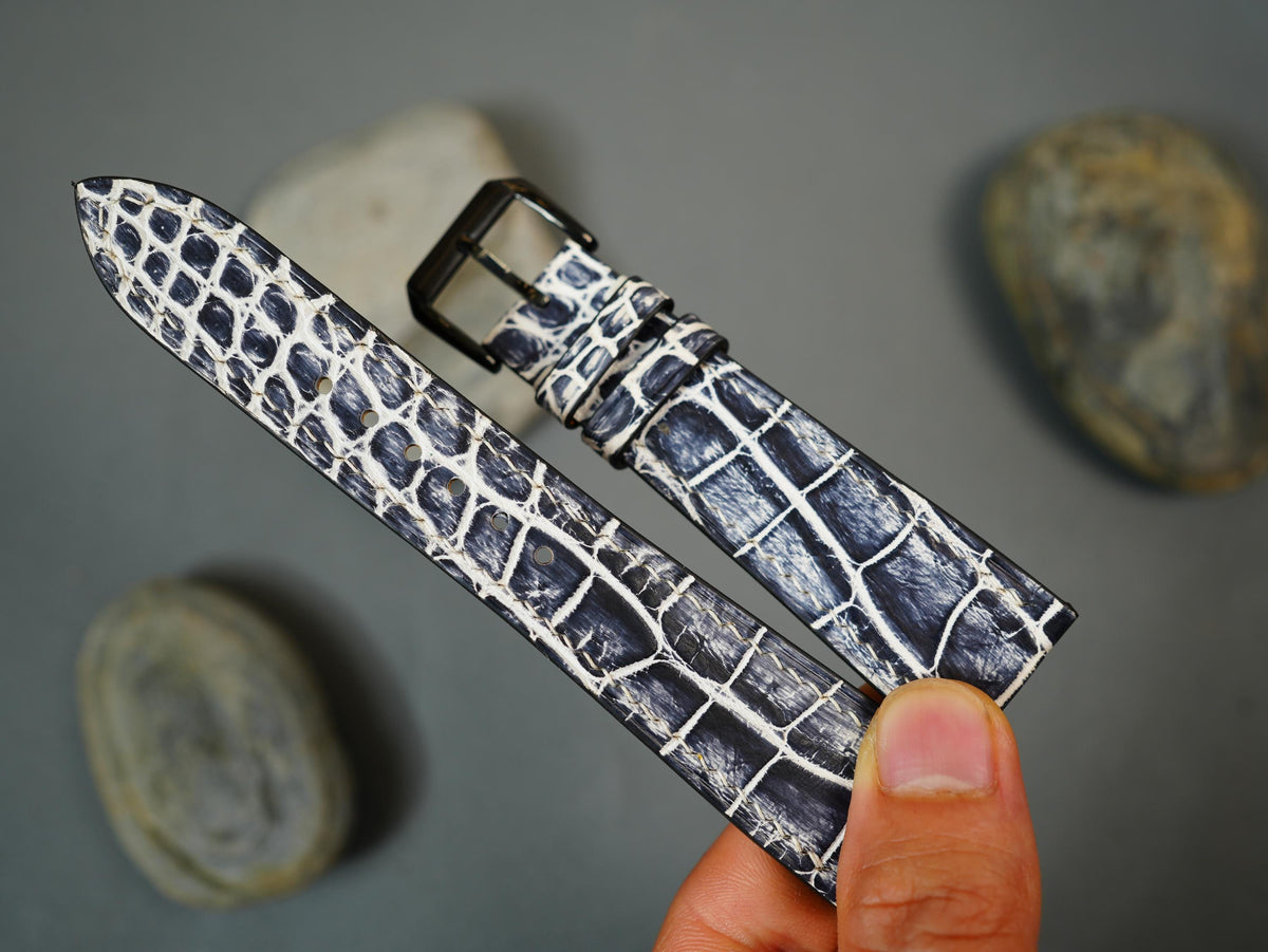 patina black & white alligator leather watch strap – photo 5