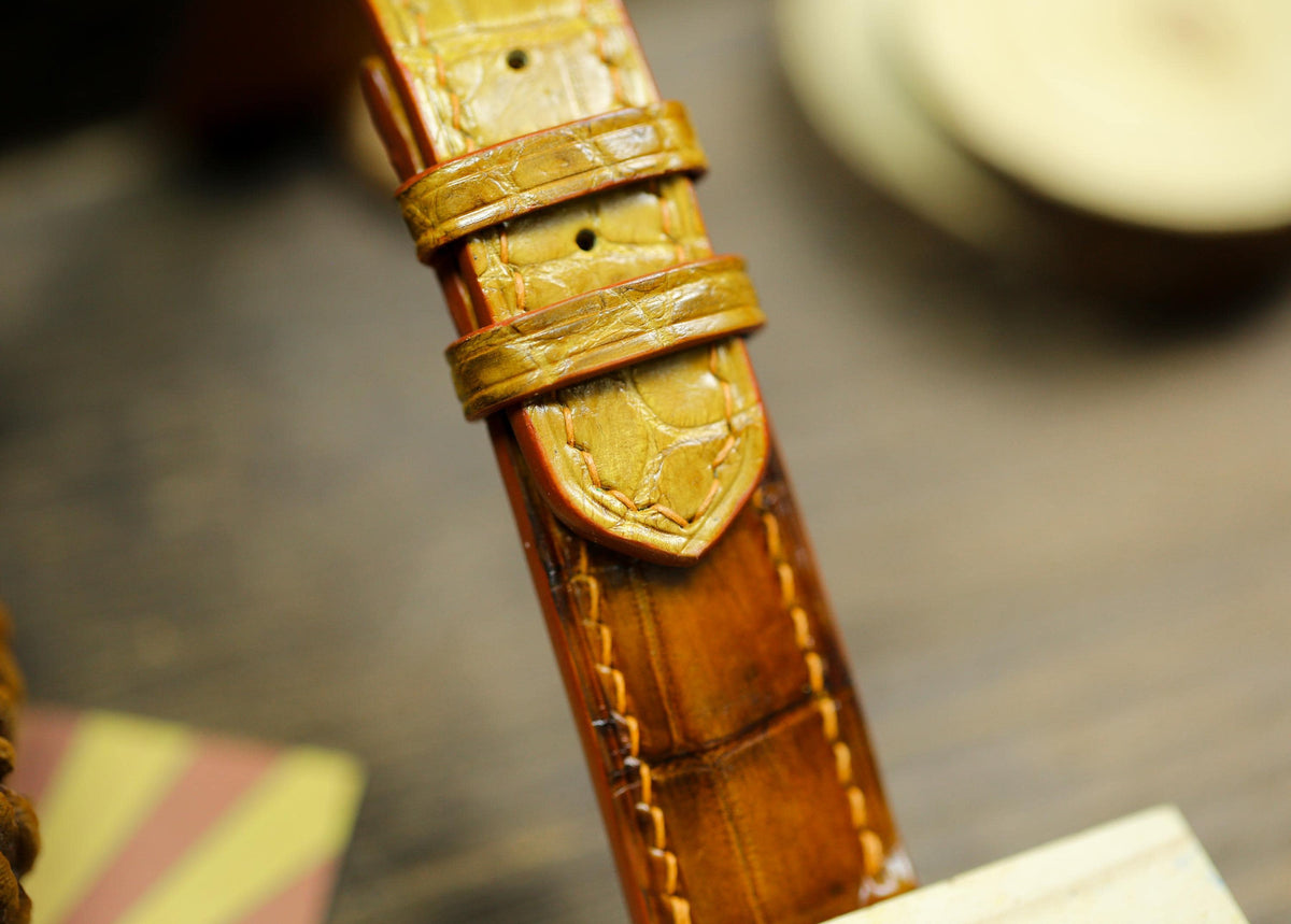 faded tan brown alligator leather watch strap – photo 7