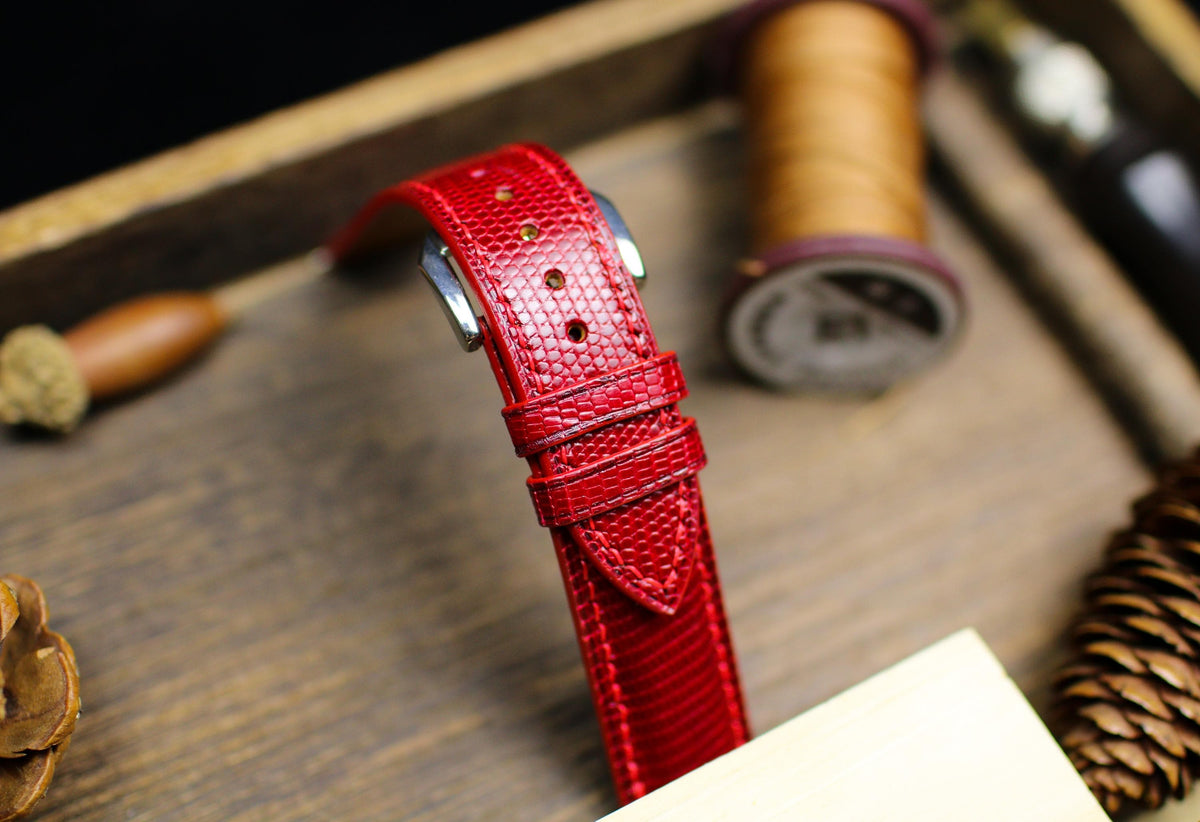 oxblood dark red lizard leather watch strap – photo 7