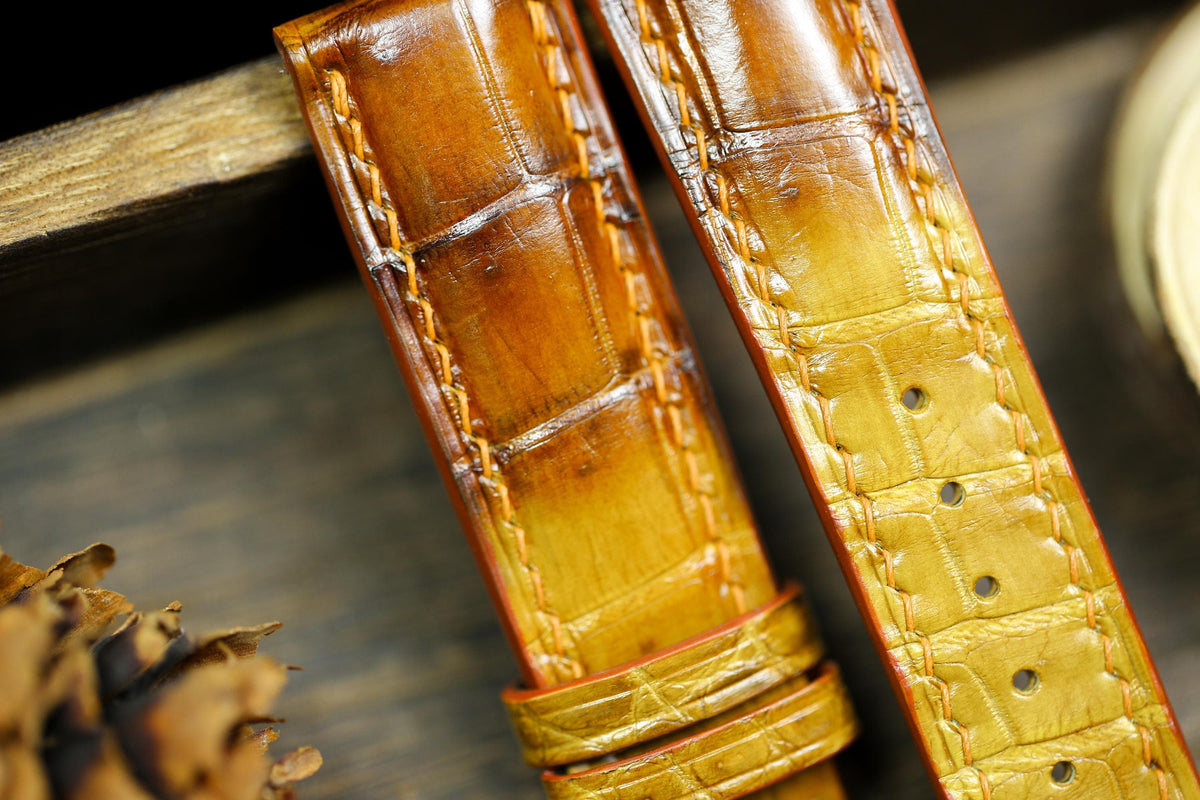 faded tan brown alligator leather watch strap – photo 8