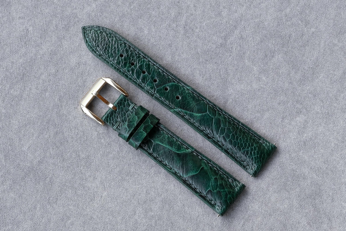 polished green ostrich leg leather watch strap – photo 7