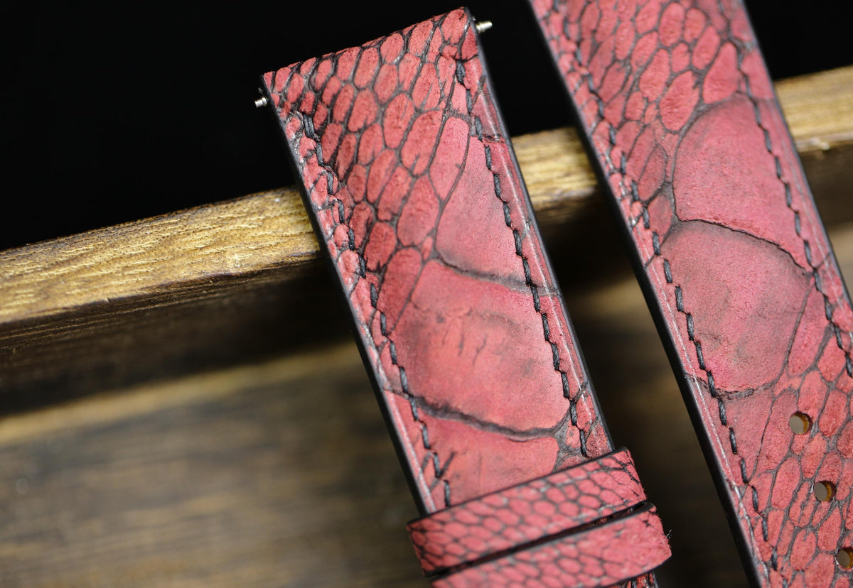 waxy red ostrich leg leather watch strap – photo 8