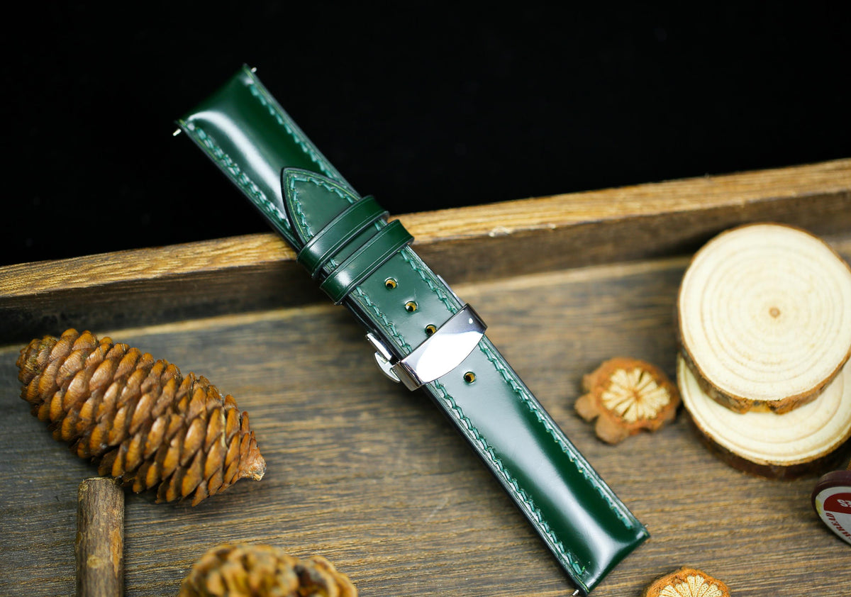 medium army green shell cordovan leather watch strap – photo 8