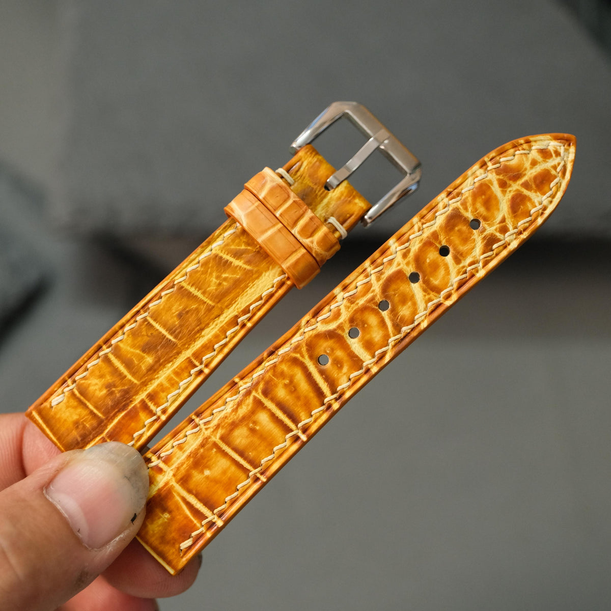 patina tan alligator leather watch strap – photo 8