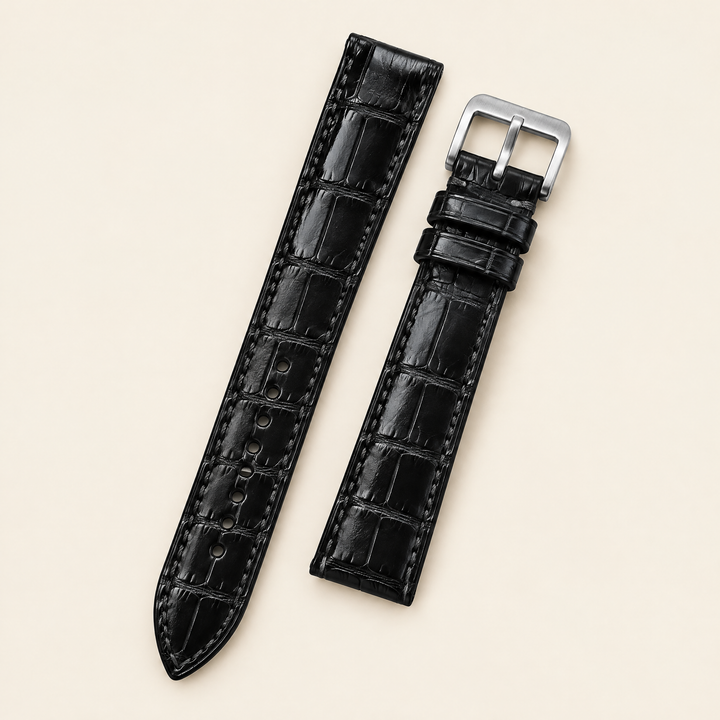 Black Alligator Leather Watch Strap – Handstitched