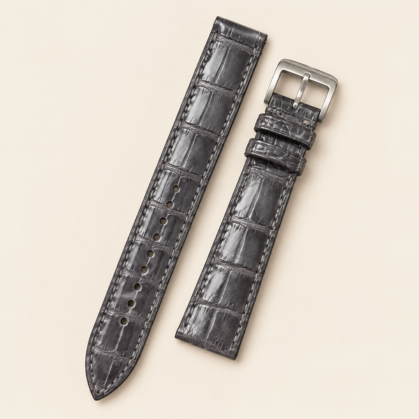 Patina Gray Alligator Leather Watch Strap – Handstitched