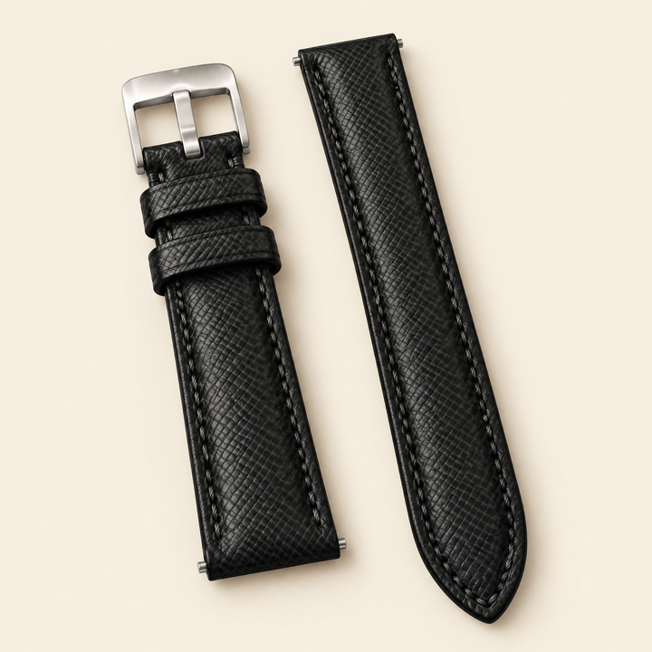 Black Epsom Leather Watch Strap – Handstitched, Padded