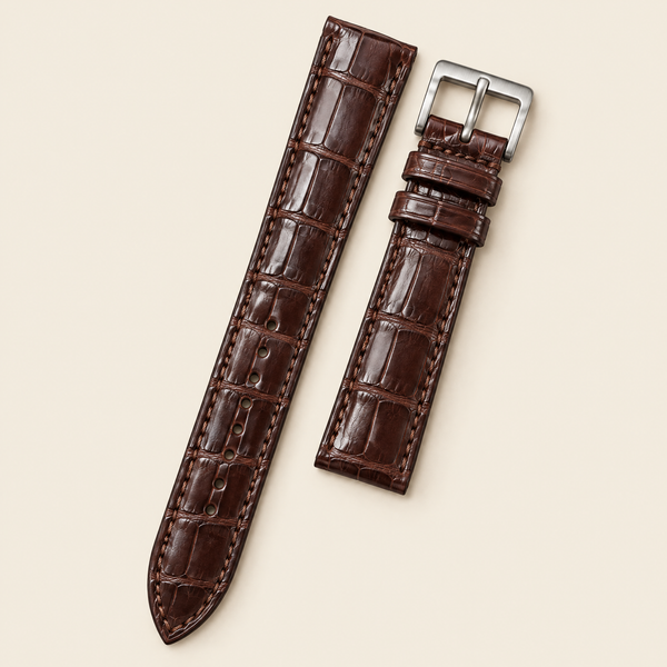 Brown Alligator Leather Watch Strap – Handstitched, Padded