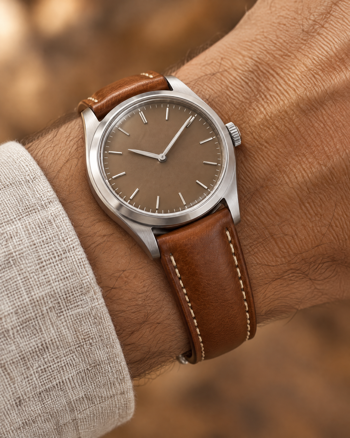 Cognac Brown Swift Leather Watch Strap – Handstitched, Padded