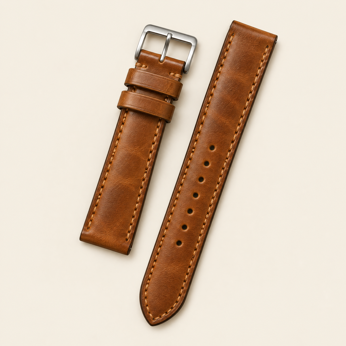 Vintage Caramel Brown Waxed Pull-Up Leather Watch Strap – Handstitched