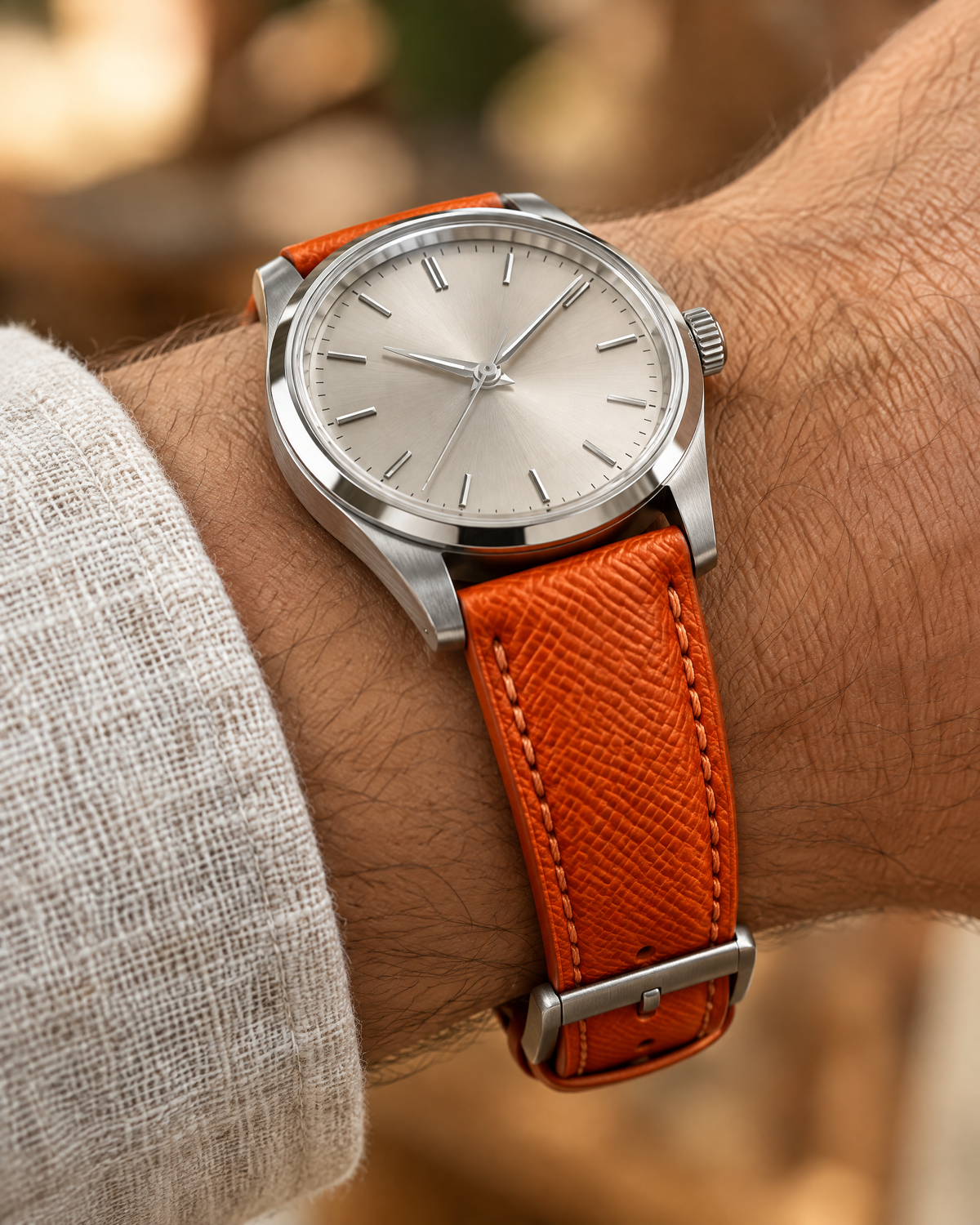 Orange Epsom Leather Watch Strap – Handstitched, Padded