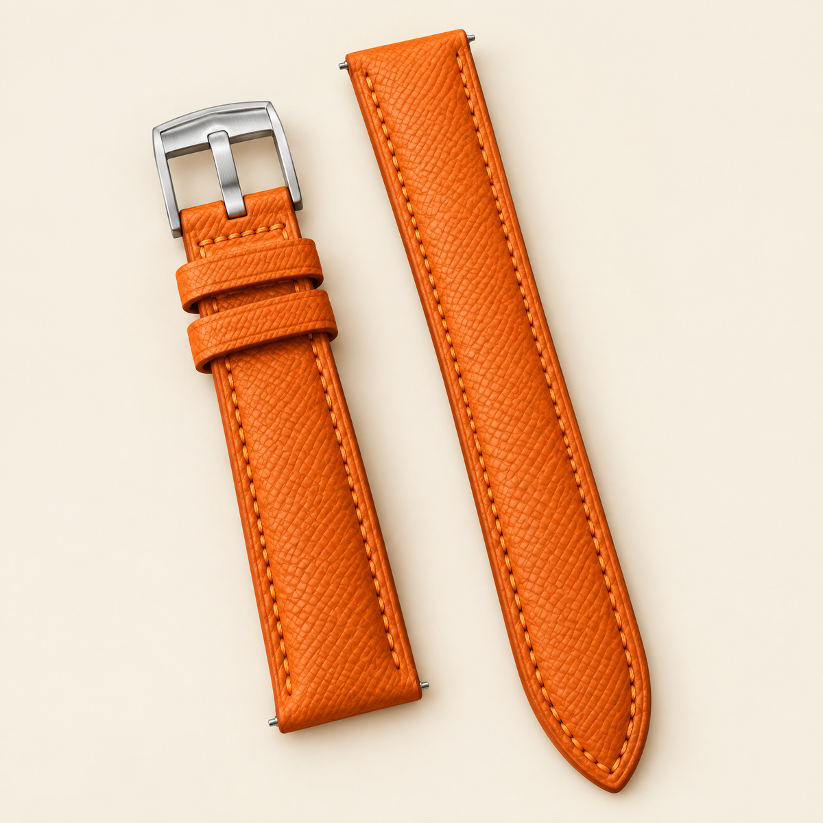 Orange Epsom Leather Watch Strap – Handstitched, Padded