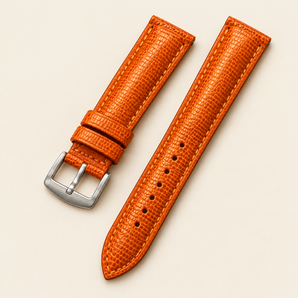 Orange Lizard Leather Watch Strap – Handstitched, Padded