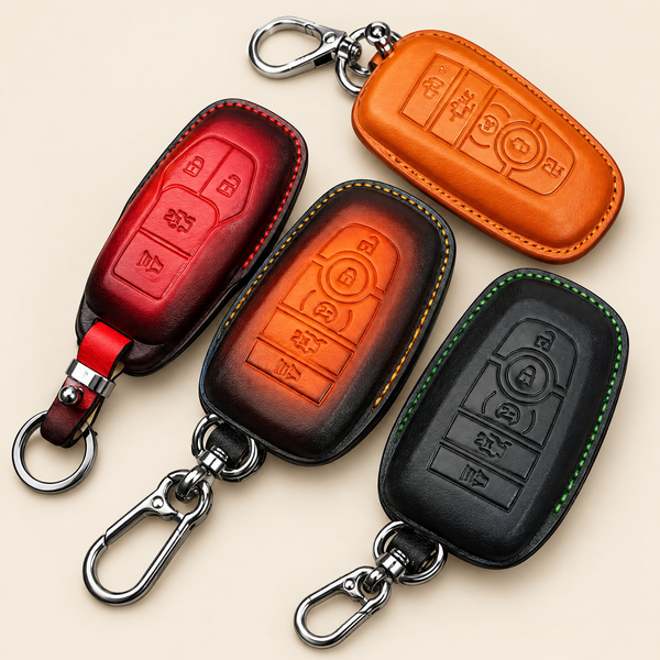 Leather Key Fob Cover Compatible with Ford Mustang Shelby GT500, GT350 & Dark Horse – Handstitched Smart Key Case