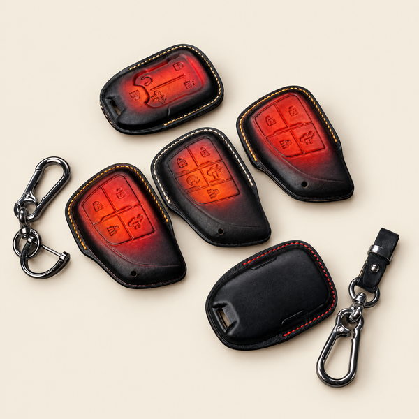 Leather Key Fob Cover Compatible with GMC AT4, Sierra and Yukon – Handstitched Smart Key Case