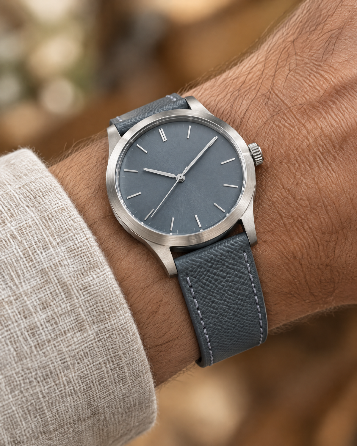 Blue Gray Epsom Leather Watch Strap – Handstitched