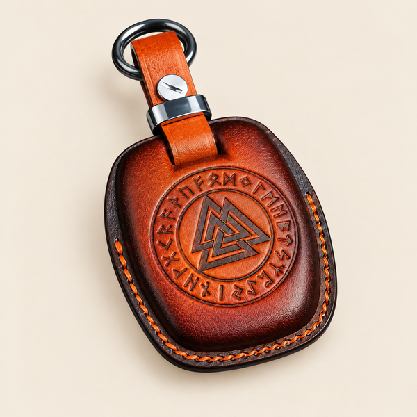 Leather Key Fob Cover Compatible with Harley-Davidson Fat Boy – Handstitched Smart Key Case