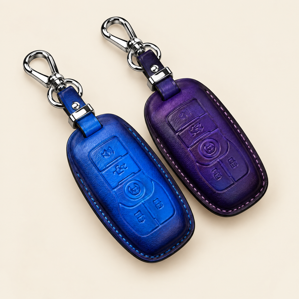 Leather Key Fob Cover Compatible with Ford Mustang – Hand-Burnished Smart Key Holder