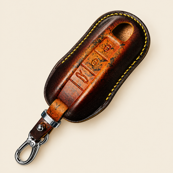 Leather Key Fob Cover Compatible with Porsche Cayenne, Panamera and Macan – Handstitched Smart Key Case