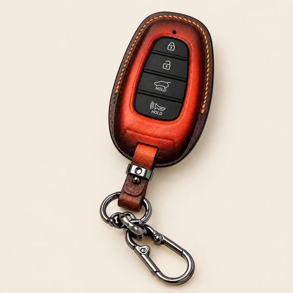 Leather Key Fob Cover Compatible with Hyundai NEXO, IONIQ 5, IONIQ 6 – Handstitched Smart Key Case