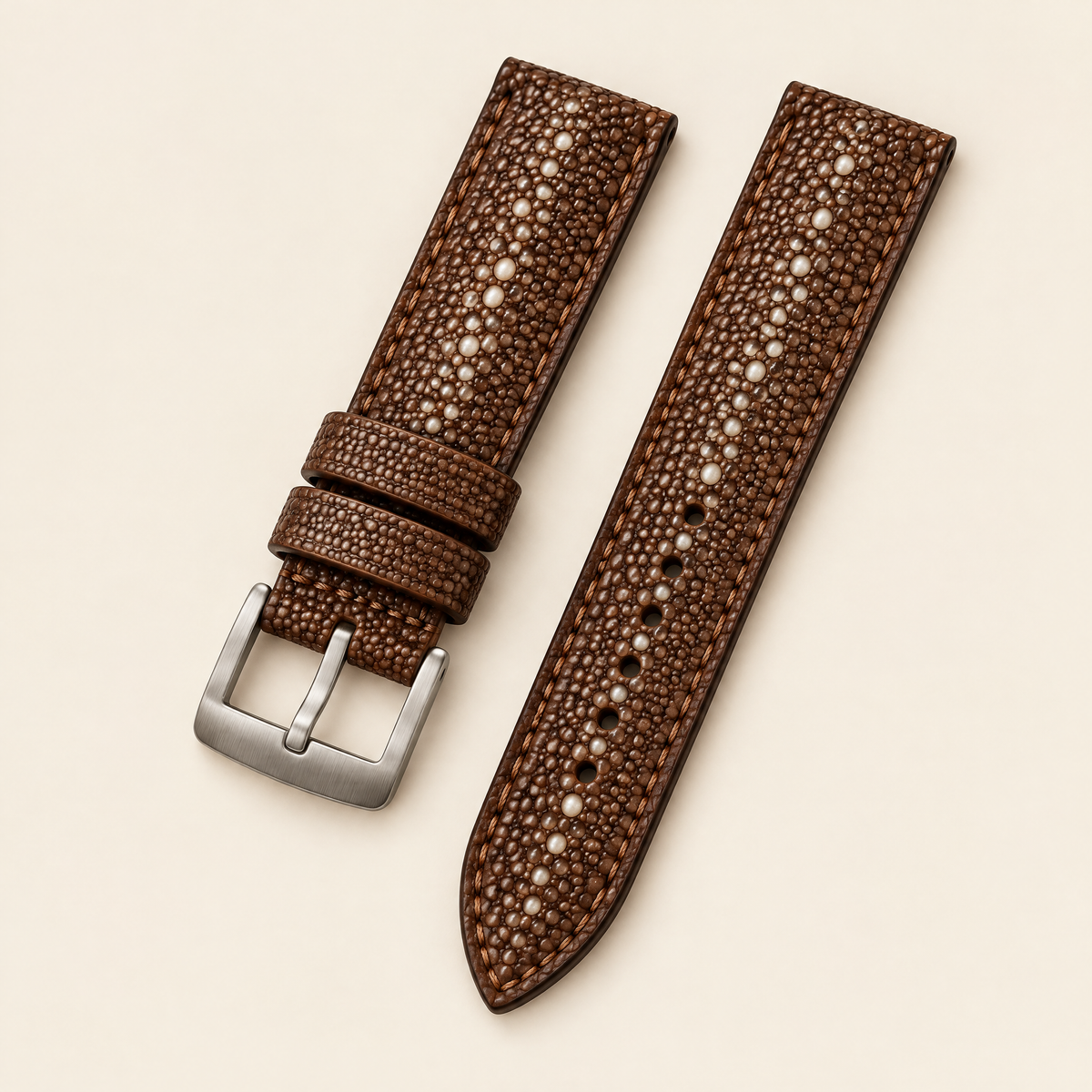 Brown Stingray Leather Watch Strap – Handstitched