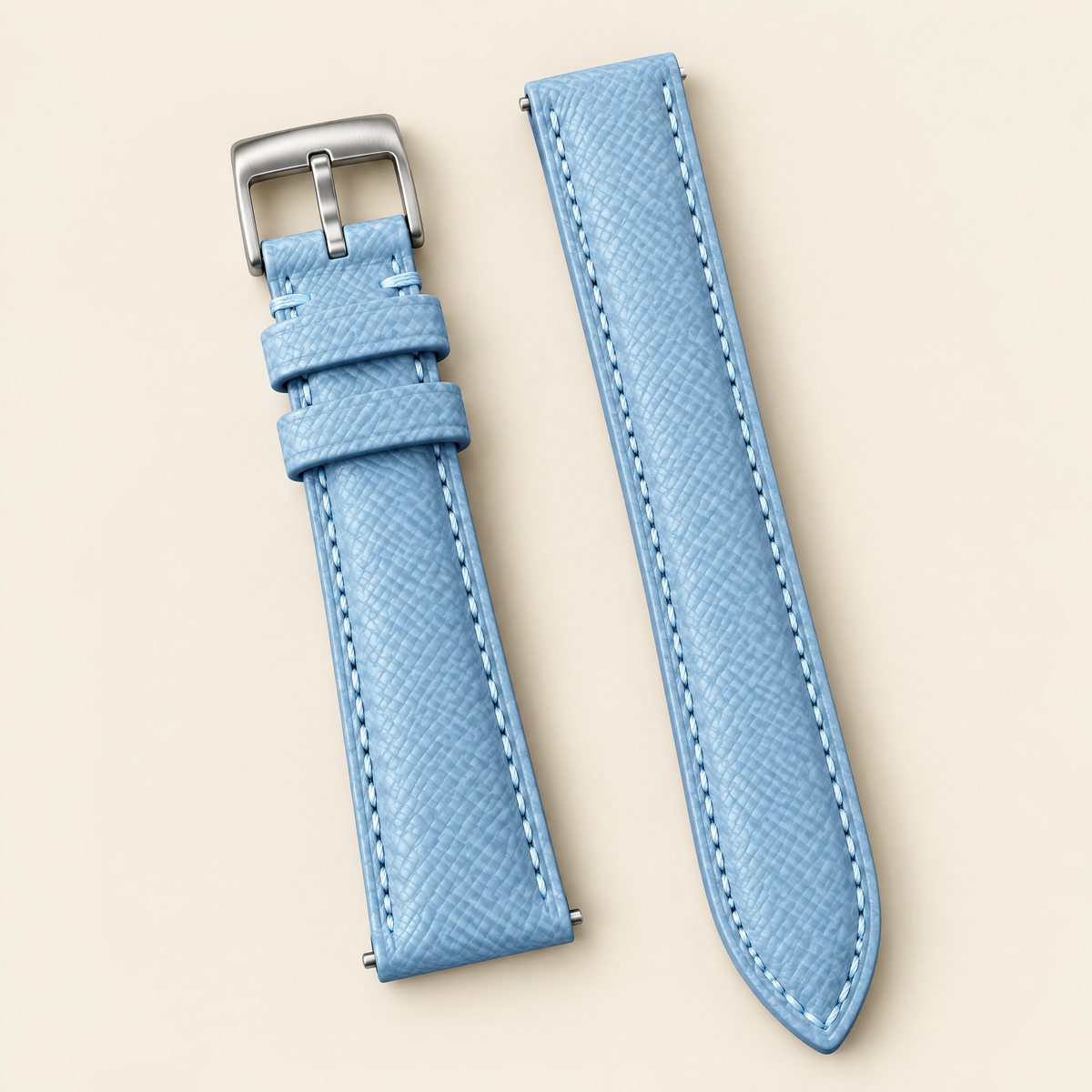 Light Blue Epsom Leather Watch Strap – Handstitched, Padded