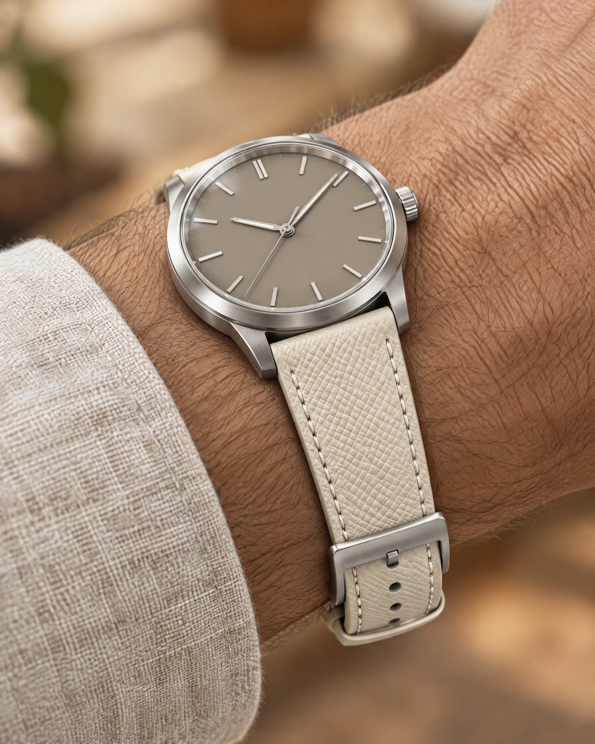 Off White Epsom Leather Watch Strap – Handstitched