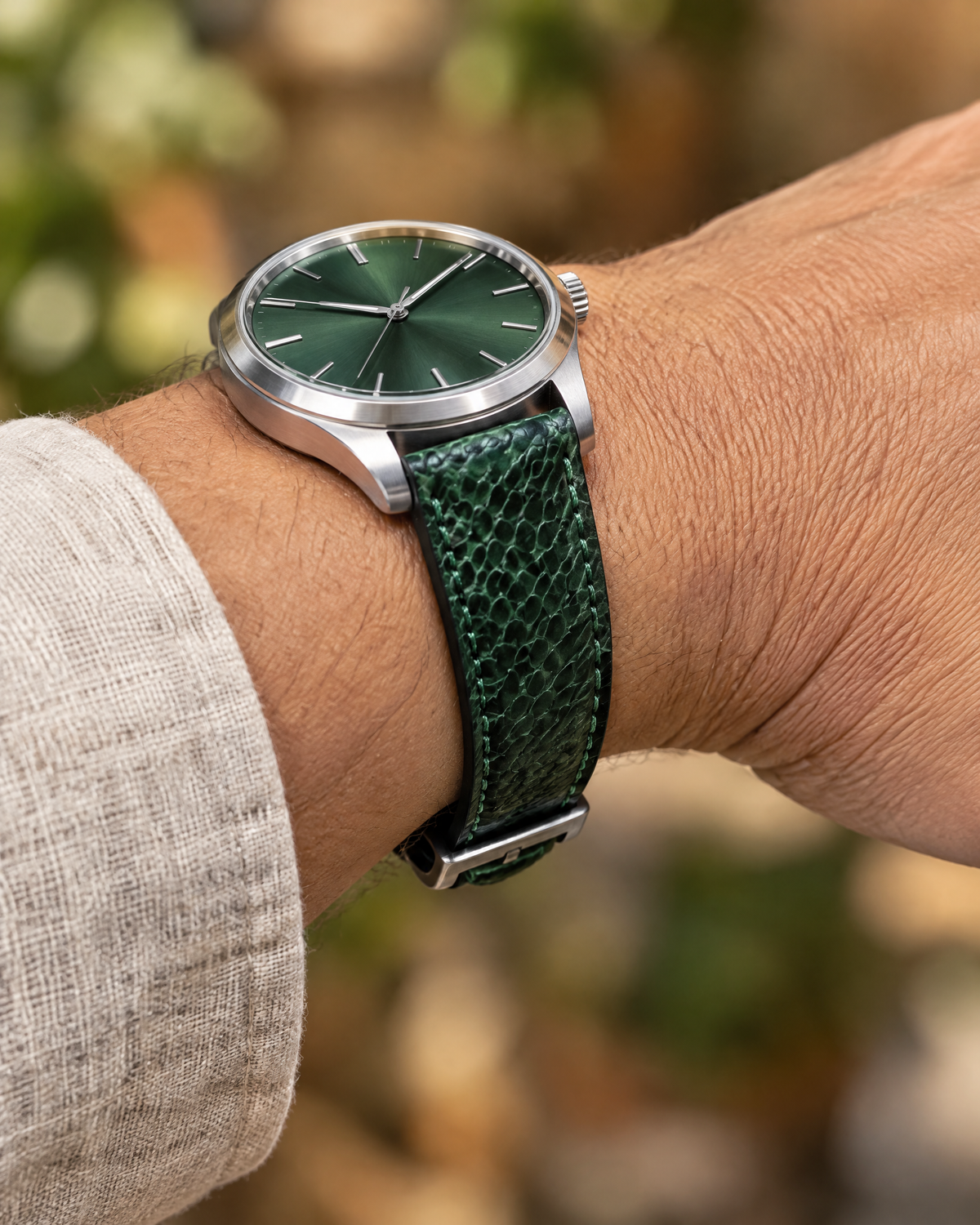 Green Ostrich Leg Leather Watch Strap – Handstitched
