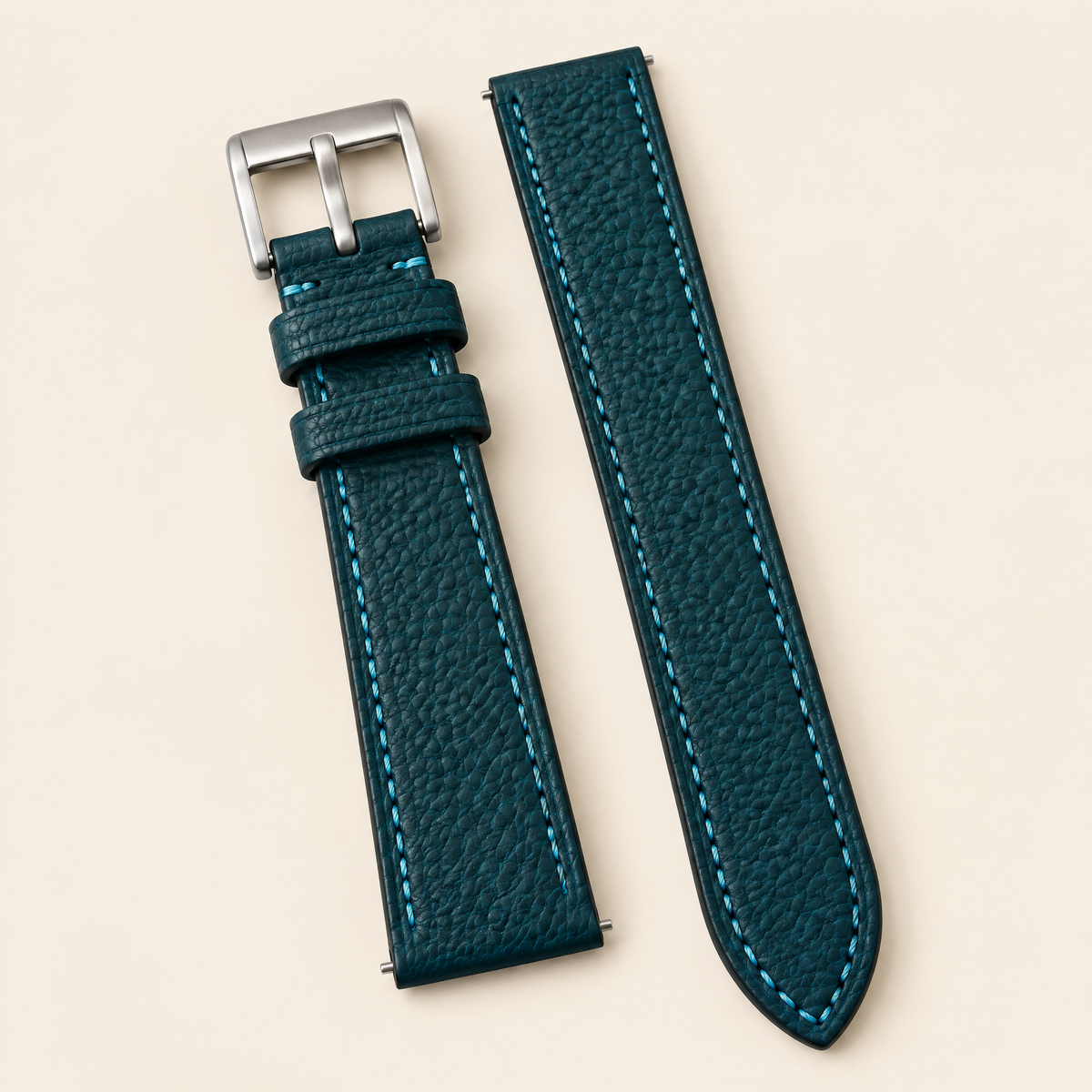 Black Turquoise Double Stitch Togo Leather Watch Strap – Handstitched