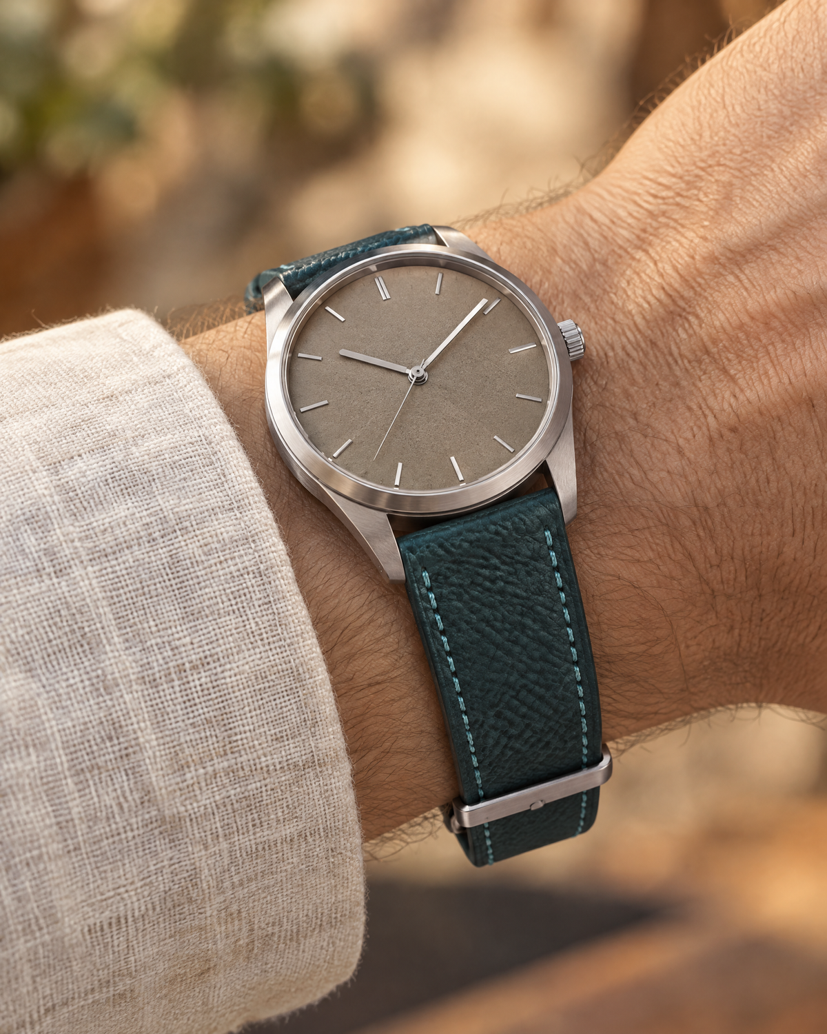 Black Turquoise Double Stitch Togo Leather Watch Strap – Handstitched