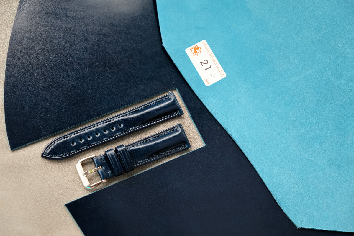 blue shell cordovan leather watch strap