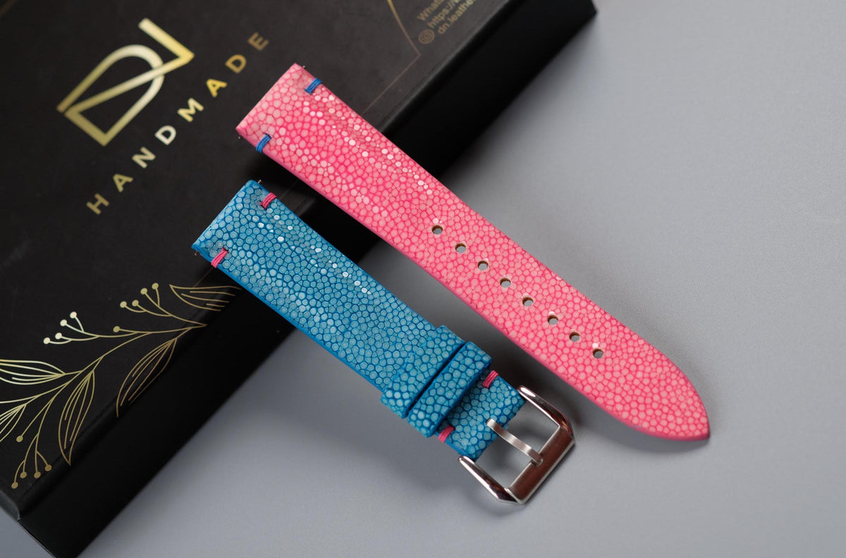 turquoise & pink stingray leather watch strap