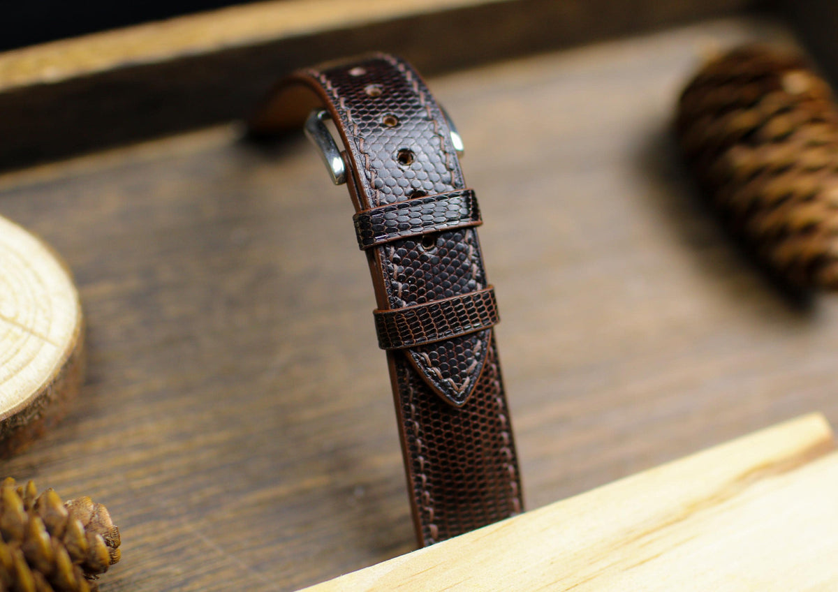 dark brown lizard leather watch strap