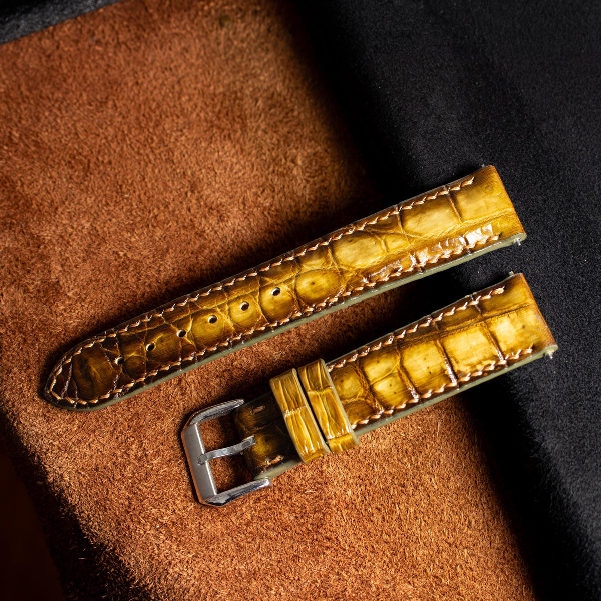 patina honey alligator leather watch strap