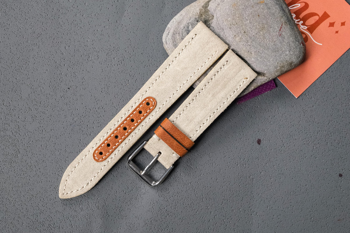 beige canvas leather watch strap