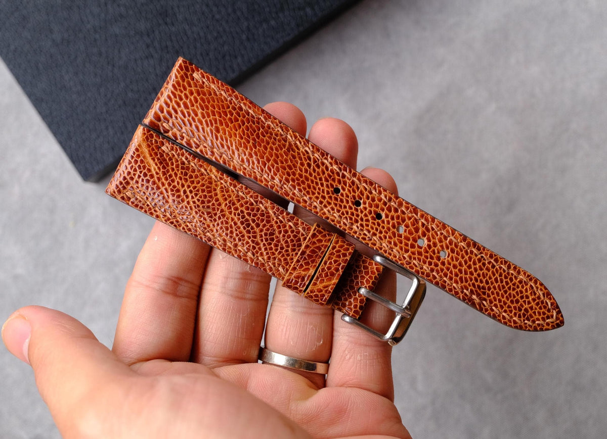 cognac ostrich leg leather watch strap