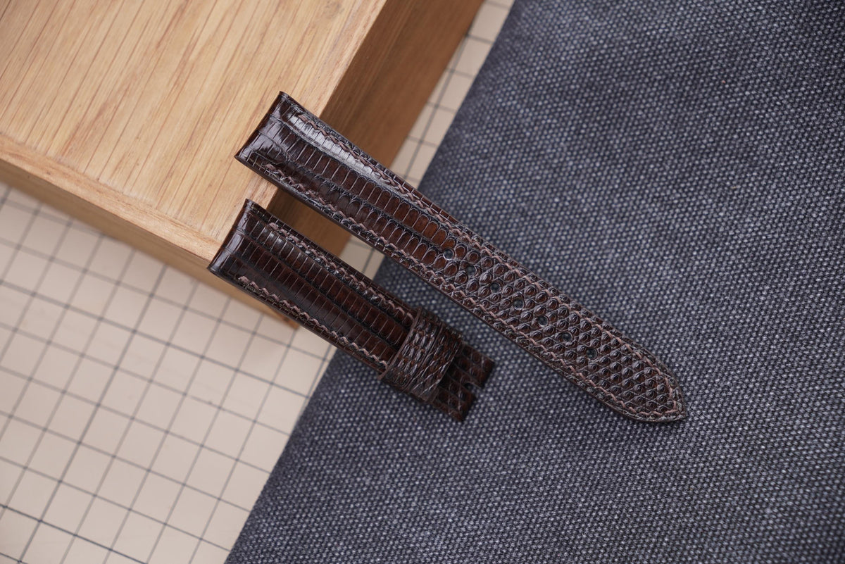 brown coffee lizard leather watch strap