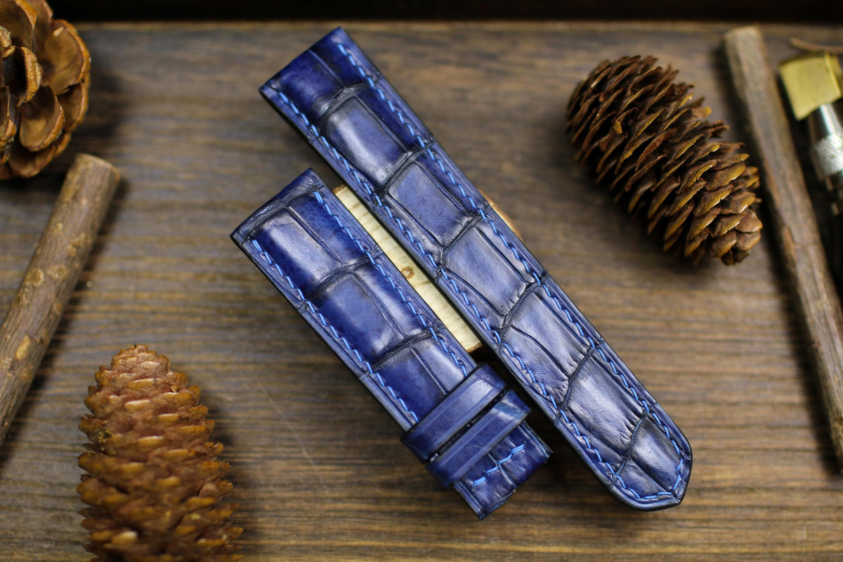 patina navy blue alligator leather watch strap