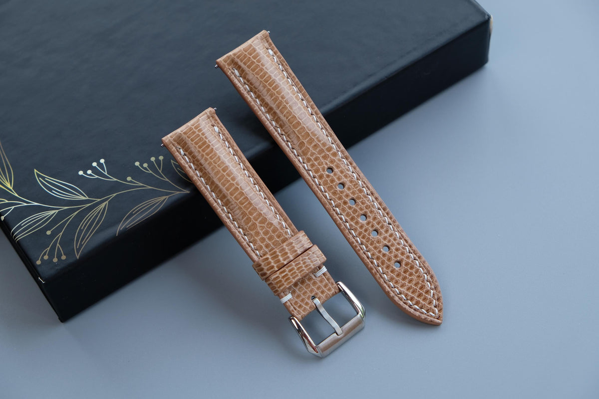 beige lizard leather watch strap