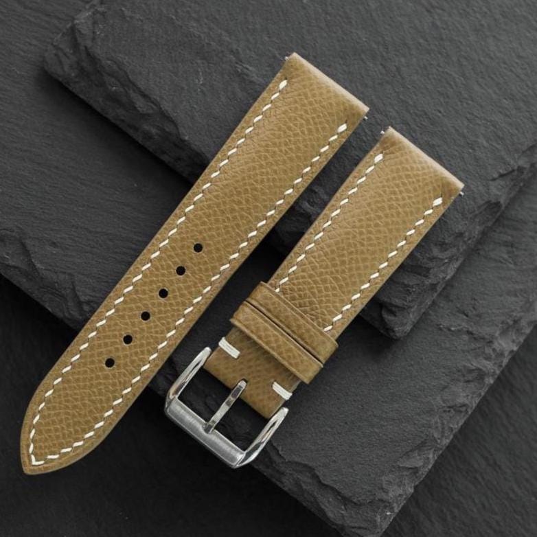 light taupe grey epsom leather watch strap