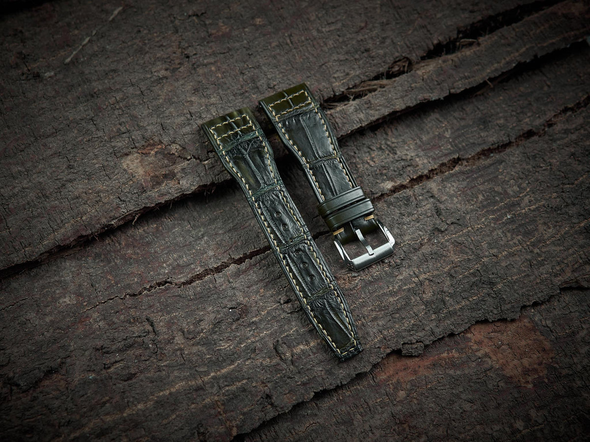 olive green alligator leather watch strap