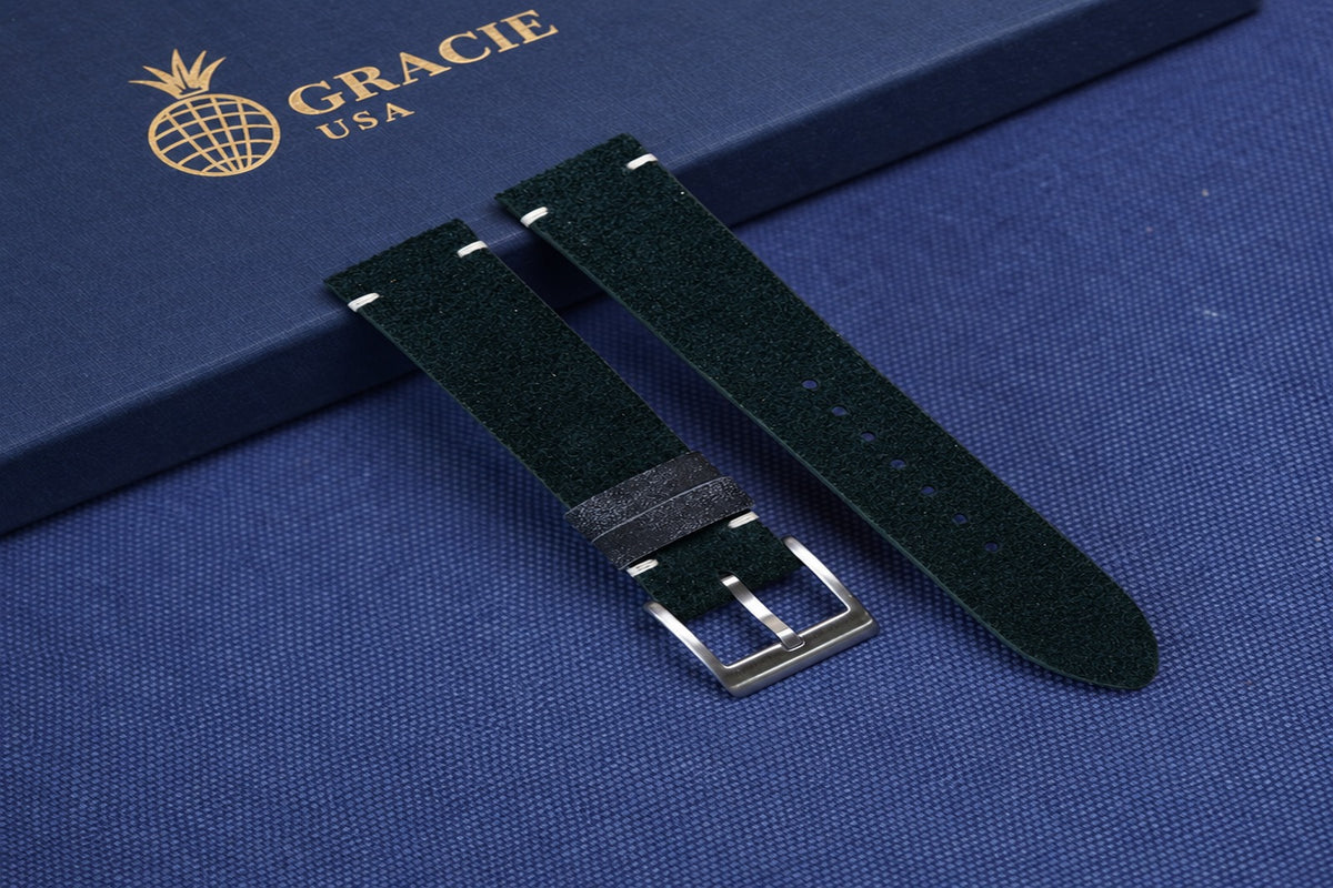 dark green nubuck leather watch strap
